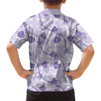 Anthurium Pikake Ti Leaf Palaka Family Matching Puletasi and Hawaiian Shirt Purple Version