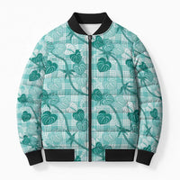 Anthurium Pikake Ti Leaf Palaka Bomber Puffer Jacket Turquoise Version