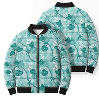 Anthurium Pikake Ti Leaf Palaka Bomber Puffer Jacket Turquoise Version