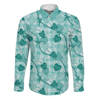 Anthurium Pikake Ti Leaf Palaka Family Matching Mermaid Dress and Hawaiian Shirt Turquoise Version
