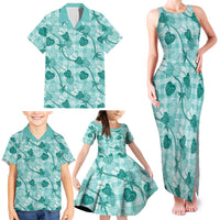 Anthurium Pikake Ti Leaf Palaka Family Matching Tank Maxi Dress and Hawaiian Shirt Turquoise Version