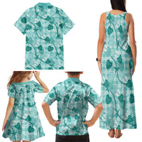 Anthurium Pikake Ti Leaf Palaka Family Matching Tank Maxi Dress and Hawaiian Shirt Turquoise Version