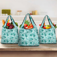 Anthurium Pikake Ti Leaf Palaka Grocery Bag Turquoise Version LT01 3-pack One Size Turquoise - Polynesian Pride