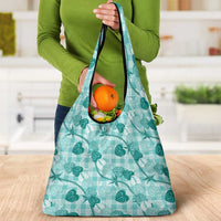 Anthurium Pikake Ti Leaf Palaka Grocery Bag Turquoise Version LT01 - Polynesian Pride