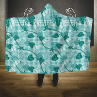 Anthurium Pikake Ti Leaf Palaka Hooded Blanket Turquoise Version LT01 - Polynesian Pride