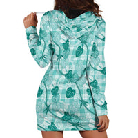 Anthurium Pikake Ti Leaf Palaka Hoodie Dress Turquoise Version