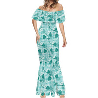 Anthurium Pikake Ti Leaf Palaka Mermaid Dress Turquoise Version