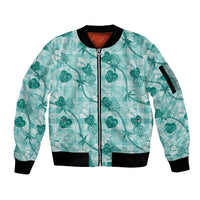 Anthurium Pikake Ti Leaf Palaka Sleeve Zip Bomber Jacket Turquoise Version LT01 Unisex Turquoise - Polynesian Pride