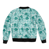 Anthurium Pikake Ti Leaf Palaka Sleeve Zip Bomber Jacket Turquoise Version LT01 - Polynesian Pride
