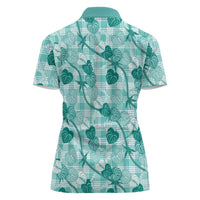 Anthurium Pikake Ti Leaf Palaka Women Polo Shirt Turquoise Version