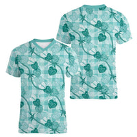 Anthurium Pikake Ti Leaf Palaka Women V-Neck T-Shirt Turquoise Version