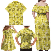 Anthurium Pikake Ti Leaf Palaka Family Matching Off Shoulder Maxi Dress and Hawaiian Shirt Yellow Version