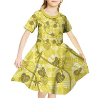 Anthurium Pikake Ti Leaf Palaka Kid Short Sleeve Dress Yellow Version