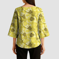 Anthurium Pikake Ti Leaf Palaka Kimono Sleeve Blouse Yellow Version