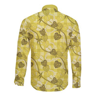 Anthurium Pikake Ti Leaf Palaka Long Sleeve Button Shirt Yellow Version