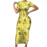 Anthurium Pikake Ti Leaf Palaka Short Sleeve Bodycon Dress Yellow Version