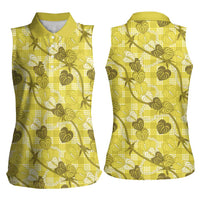 Anthurium Pikake Ti Leaf Palaka Women Sleeveless Polo Shirt Yellow Version LT01 - Polynesian Pride