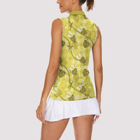 Anthurium Pikake Ti Leaf Palaka Women Sleeveless Polo Shirt Yellow Version LT01 - Polynesian Pride