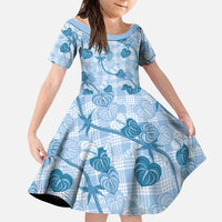 Anthurium Pikake Ti Leaf Palaka Family Matching Mermaid Dress and Hawaiian Shirt Blue Version