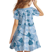 Anthurium Pikake Ti Leaf Palaka Family Matching Mermaid Dress and Hawaiian Shirt Blue Version