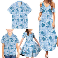 Anthurium Pikake Ti Leaf Palaka Family Matching Summer Maxi Dress and Hawaiian Shirt Blue Version