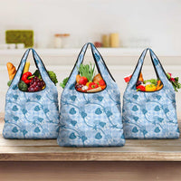Anthurium Pikake Ti Leaf Palaka Grocery Bag Blue Version LT01 3-pack One Size Blue - Polynesian Pride