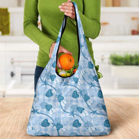 Anthurium Pikake Ti Leaf Palaka Grocery Bag Blue Version LT01 - Polynesian Pride