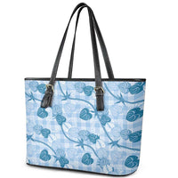 Anthurium Pikake Ti Leaf Palaka Leather Tote Bag Blue Version LT01 - Polynesian Pride