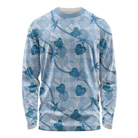 Anthurium Pikake Ti Leaf Palaka Long Sleeve Shirt Blue Version