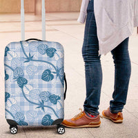 Anthurium Pikake Ti Leaf Palaka Luggage Cover Blue Version LT01 Blue - Polynesian Pride