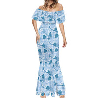 Anthurium Pikake Ti Leaf Palaka Mermaid Dress Blue Version