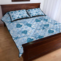 Anthurium Pikake Ti Leaf Palaka Quilt Bed Set Blue Version