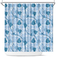 Anthurium Pikake Ti Leaf Palaka Shower Curtain Blue Version LT01 Blue - Polynesian Pride