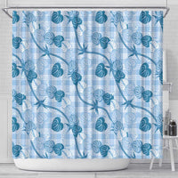 Anthurium Pikake Ti Leaf Palaka Shower Curtain Blue Version LT01 - Polynesian Pride