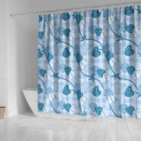 Anthurium Pikake Ti Leaf Palaka Shower Curtain Blue Version LT01 - Polynesian Pride