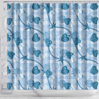 Anthurium Pikake Ti Leaf Palaka Shower Curtain Blue Version LT01 - Polynesian Pride