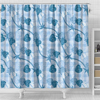 Anthurium Pikake Ti Leaf Palaka Shower Curtain Blue Version LT01 - Polynesian Pride