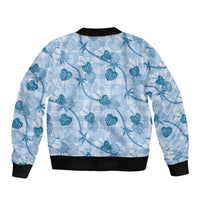 Anthurium Pikake Ti Leaf Palaka Sleeve Zip Bomber Jacket Blue Version
