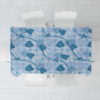 Anthurium Pikake Ti Leaf Palaka Tablecloth Blue Version LT01 Blue - Polynesian Pride