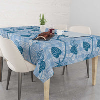 Anthurium Pikake Ti Leaf Palaka Tablecloth Blue Version LT01 - Polynesian Pride