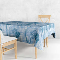 Anthurium Pikake Ti Leaf Palaka Tablecloth Blue Version LT01 - Polynesian Pride