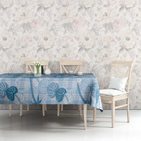 Anthurium Pikake Ti Leaf Palaka Tablecloth Blue Version LT01 - Polynesian Pride