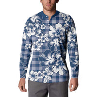Hibiscus Pakala Cobalt Blue Royal Button Sweatshirt Tropical Floral Stylized - Polynesian Pride