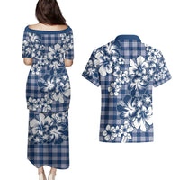 Hibiscus Pakala Cobalt Blue Royal Couples Matching Puletasi and Hawaiian Shirt Tropical Floral Stylized - Polynesian Pride