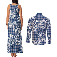Hibiscus Pakala Cobalt Blue Royal Couples Matching Tank Maxi Dress and Long Sleeve Button Shirt Tropical Floral Stylized - Polynesian Pride