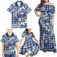 Hibiscus Pakala Cobalt Blue Royal Family Matching Off Shoulder Maxi Dress and Hawaiian Shirt Tropical Floral Stylized - Polynesian Pride