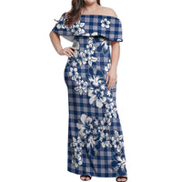 Hibiscus Pakala Cobalt Blue Royal Off Shoulder Maxi Dress Tropical Floral Stylized - Polynesian Pride
