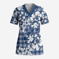 Hibiscus Pakala Cobalt Blue Royal Scrub Top Tropical Floral Stylized - Polynesian Pride