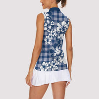 Hibiscus Pakala Cobalt Blue Royal Women Sleeveless Polo Shirt Tropical Floral Stylized - Polynesian Pride
