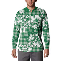 Hibiscus Pakala Emerald Green Button Sweatshirt Tropical Floral Stylized - Polynesian Pride